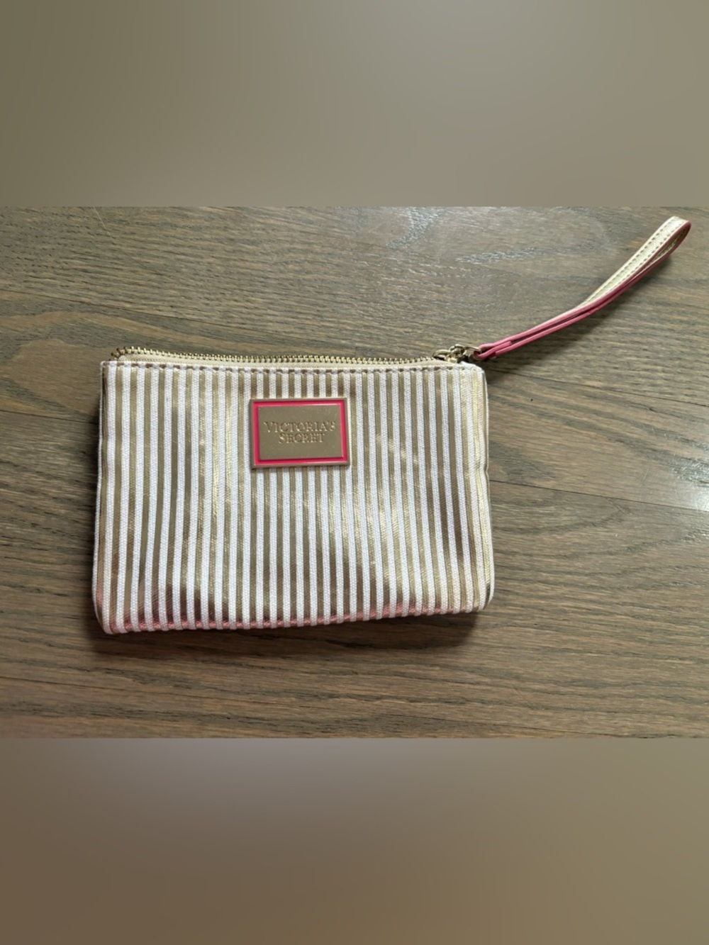 Victoria's Secret Limited Edition wristlet small golden striped pouch
